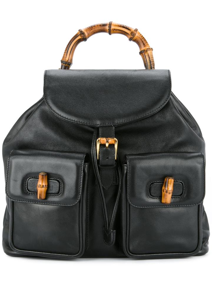 Gucci Vintage Bamboo Line Backpack - Black