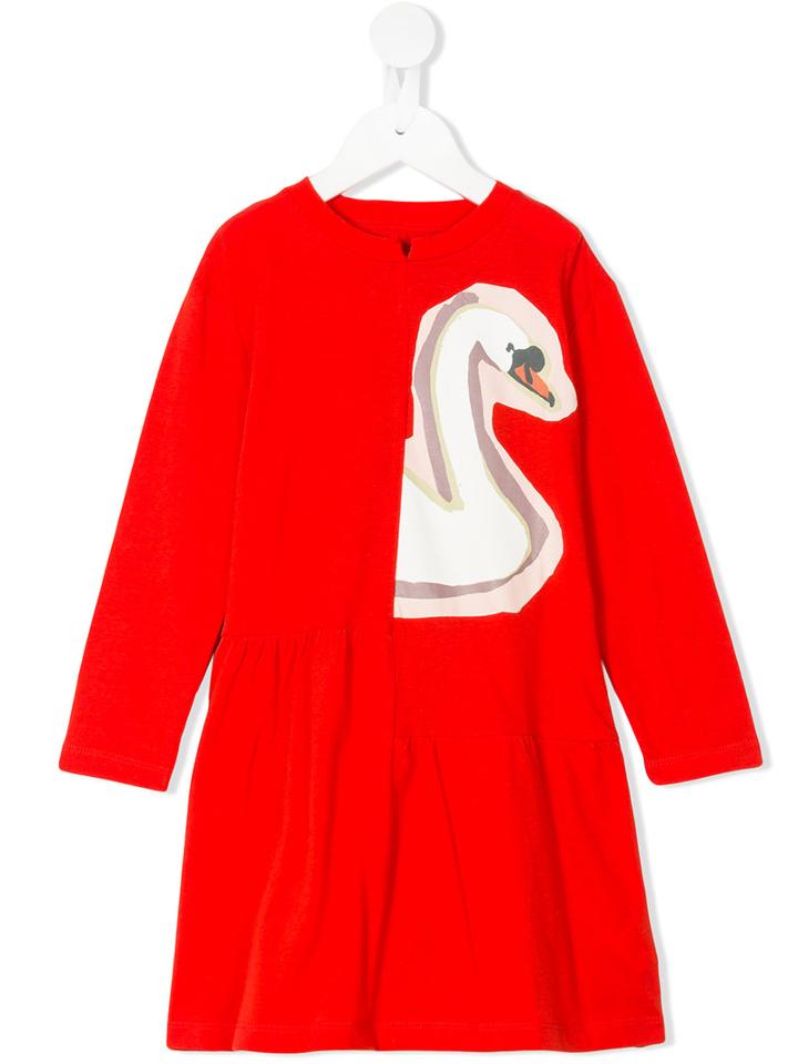 Stella Mccartney Kids - Zelma Swan Print Dress - Kids - Cotton - 10 Yrs, Red