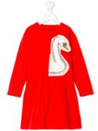Stella Mccartney Kids - Zelma Swan Print Dress - Kids - Cotton - 10 Yrs, Red