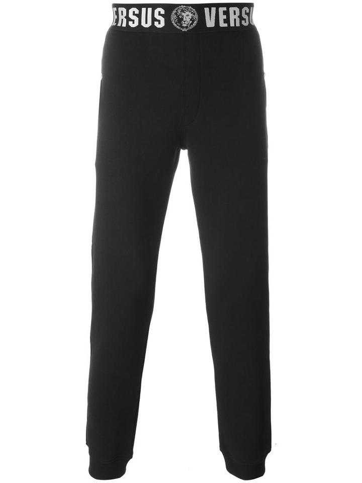 Versus Logo Waistband Track Pants, Men's, Size: Large, Black, Cotton/polyester/spandex/elastane