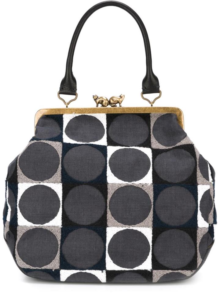 Minä Perhonen Circles Print Tote, Women's, Grey, Cotton/hemp/leather
