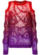 Roberto Cavalli Gradient Cold Shoulder Paisley Knit Sweater - Pink &