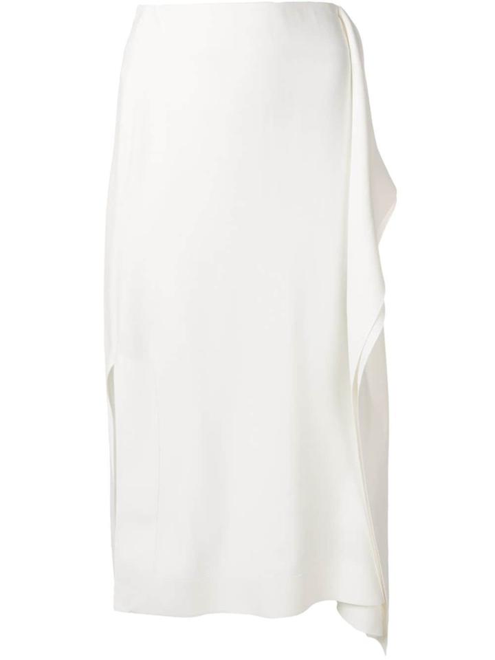 Cédric Charlier Asymmetric Drape Midi Skirt - White