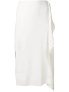Cédric Charlier Asymmetric Drape Midi Skirt - White