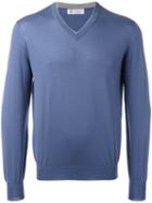 Brunello Cucinelli Fitted Cuffs V-neck Jumper, Men's, Size: 50, Blue, Cashmere/virgin Wool