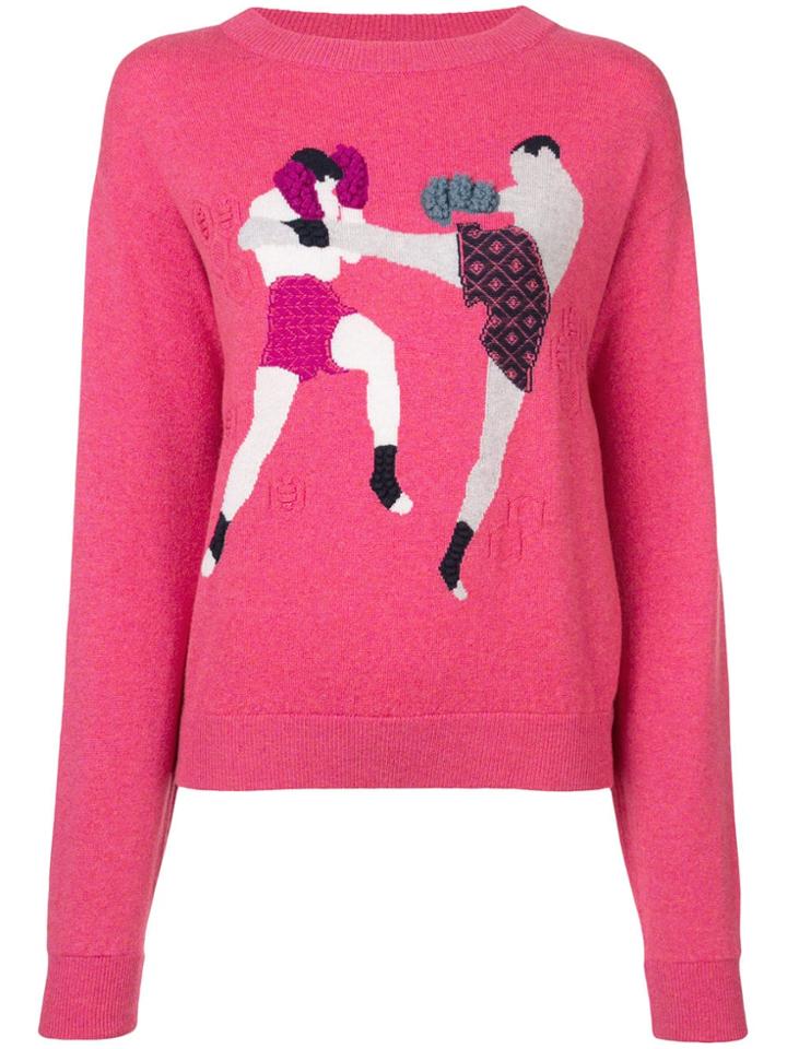 Barrie Chessboxing Cashmere Round Neck Pullover - Pink & Purple