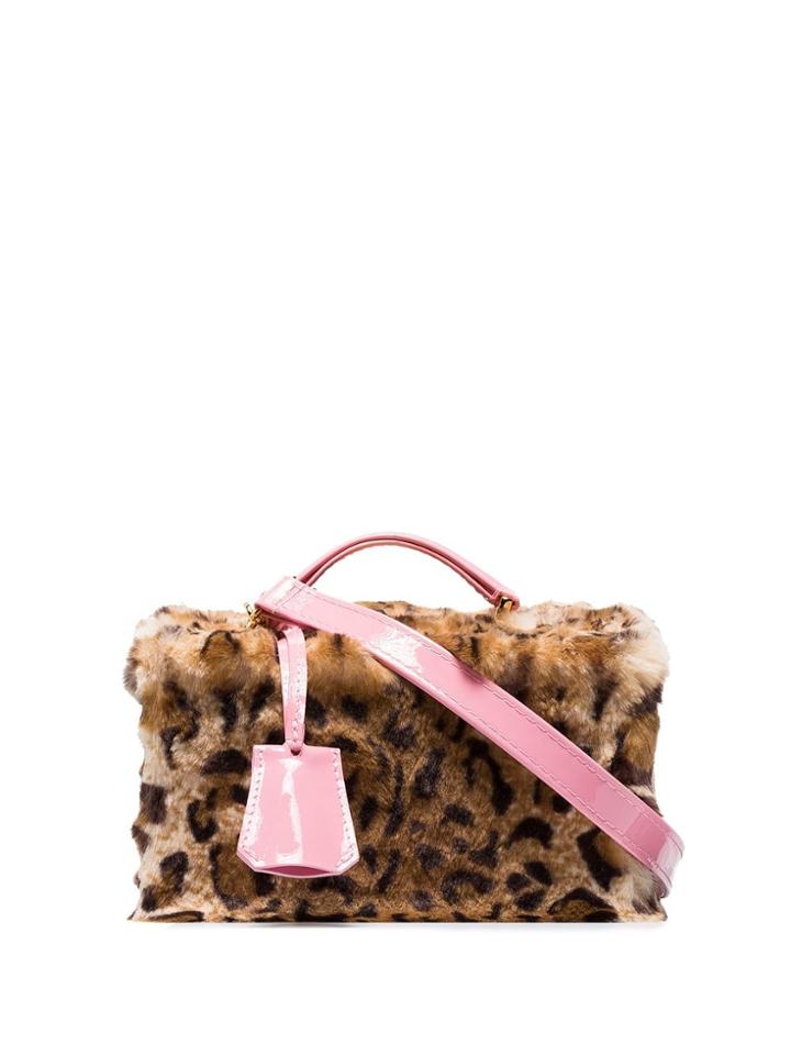 Natasha Zinko Brown Leopard Print Faux Fur Patent Leather Trim Cross
