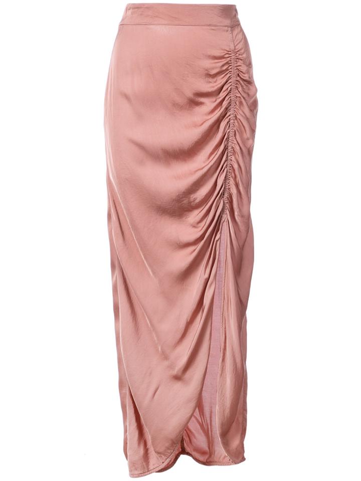Raquel Allegra Liquid Satin Gathered Maxi Skirt - Pink & Purple