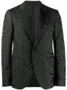 Versace Monochrome Embroidered Floral Pattern Blazer - Black