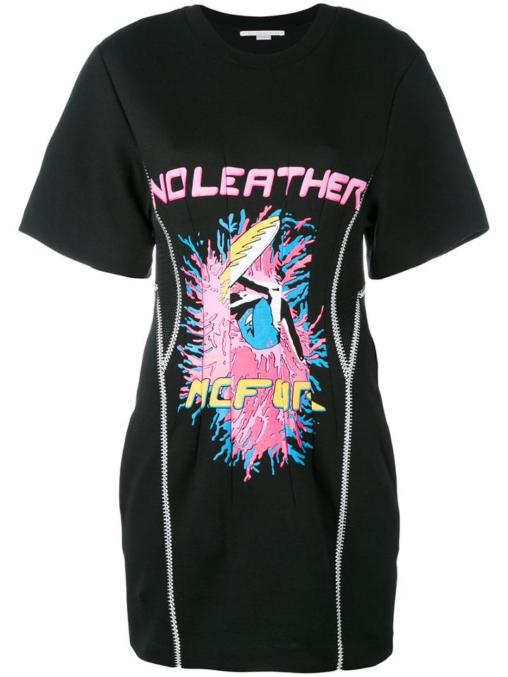 Stella Mccartney - No Leather Pleated T-shirt Dresss - Women - Cotton/polyamide - 40, Black, Cotton/polyamide