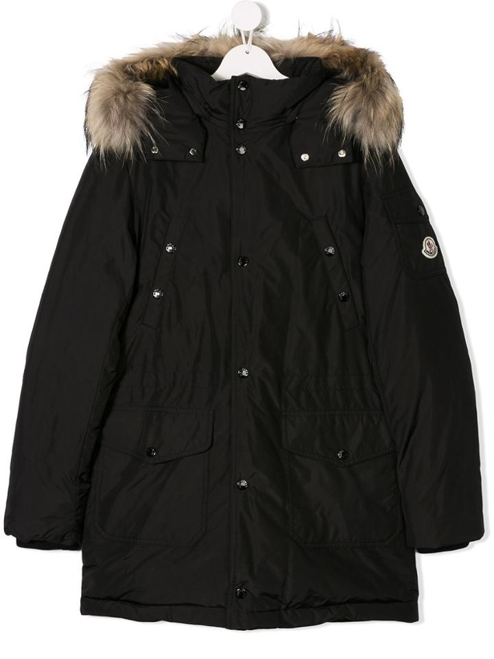 Moncler Kids Teen Hooded Parka Coat - Black