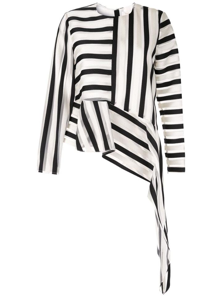 Semsem Striped Asymmetric Blouse - White
