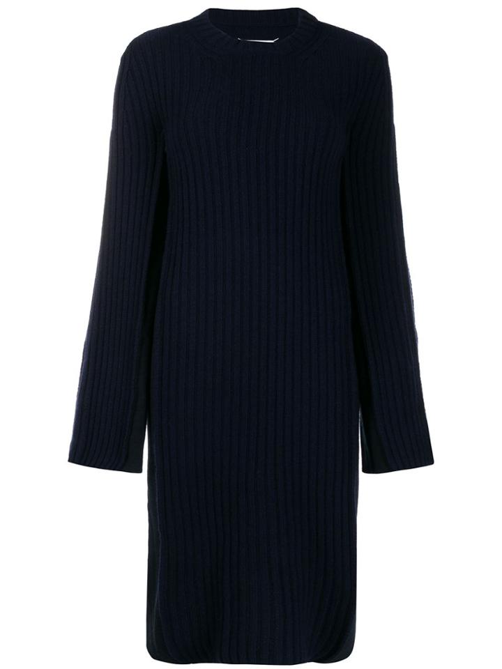 Maison Margiela Ribbed Detail Jumper Dress - Blue