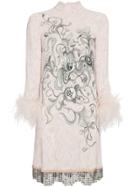Prada Printed Ostrich Feather Cuff Dres - Pink & Purple