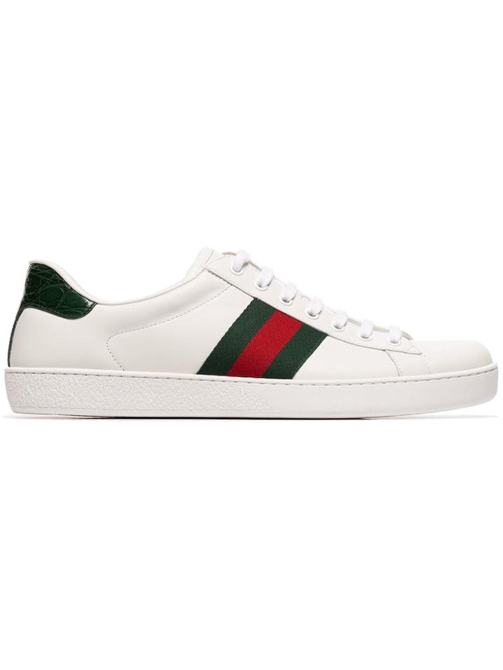 Gucci White Ace Crocodile Embossed Leather Low Top Sneakers