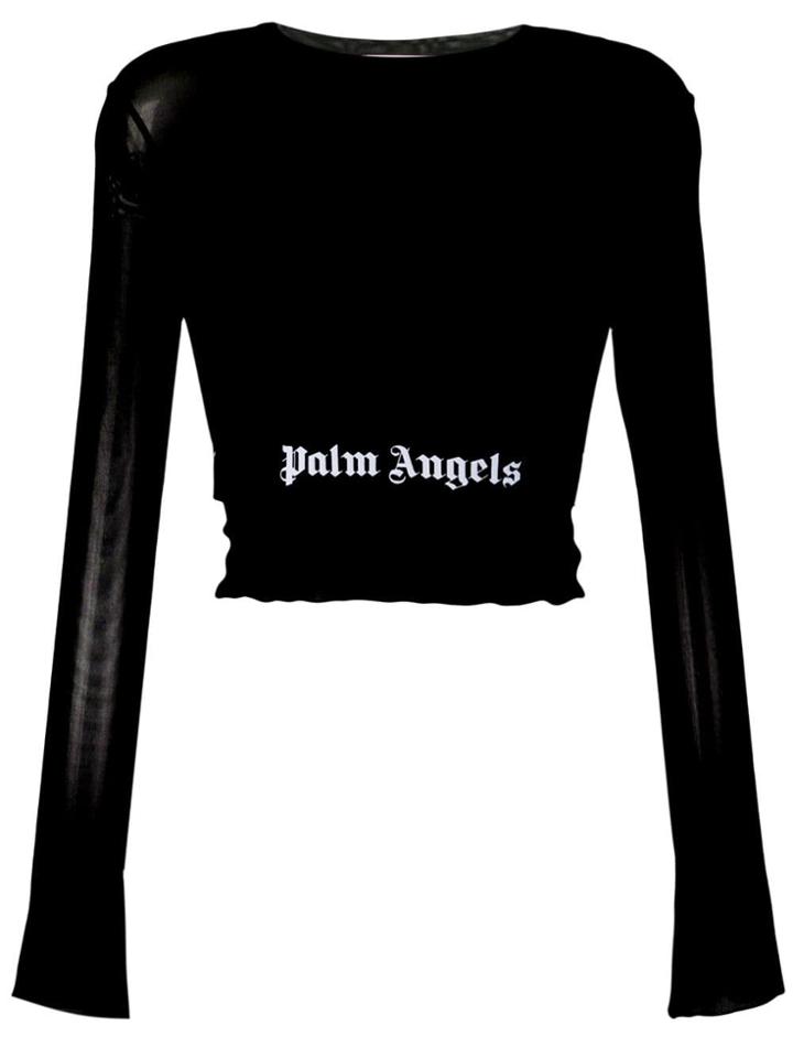 Palm Angels Cropped Logo Waistband Top - Black