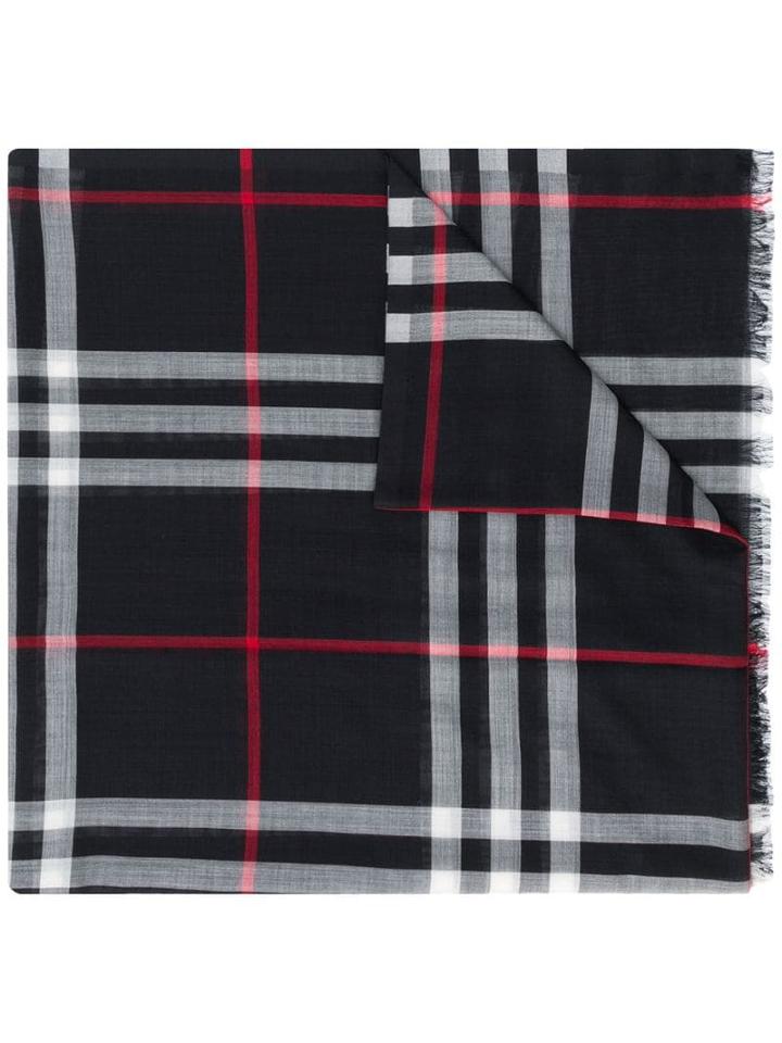 Burberry Lightweight Check Wool And Silk-blend Scarf - Blue