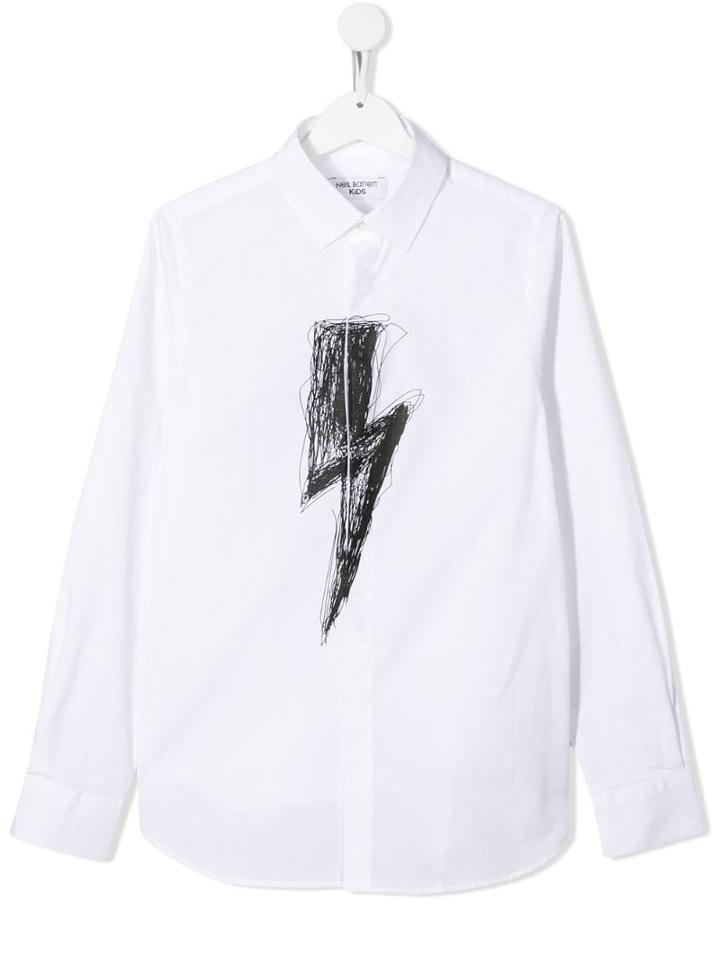 Neil Barrett Kids Lightening Strike Print Poplin Shirt - White