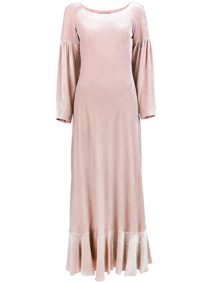 Alberta Ferretti Velvet Balloon Sleeve Maxi Dress - Pink & Purple