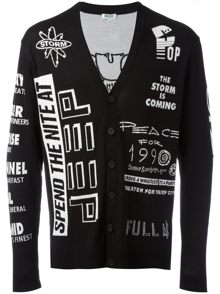 Kenzo Intarsia Cardigan, Men's, Size: Small, Black, Cotton