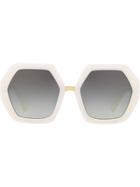 Valentino Eyewear Hexagonal Oversized V Logo Sunglasses - Neutrals