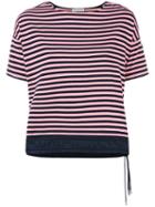 Moncler Drawstring Hem Striped T-shirt, Women's, Size: Large, Pink/purple, Cotton/spandex/elastane/polyamide