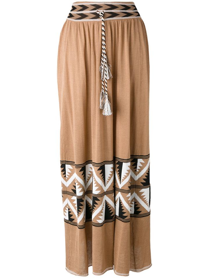 Laneus Rope Tie Printed Skirt, Women's, Size: 40, Brown, Cotton/viscose