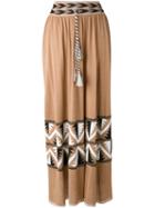 Laneus Rope Tie Printed Skirt, Women's, Size: 40, Brown, Cotton/viscose