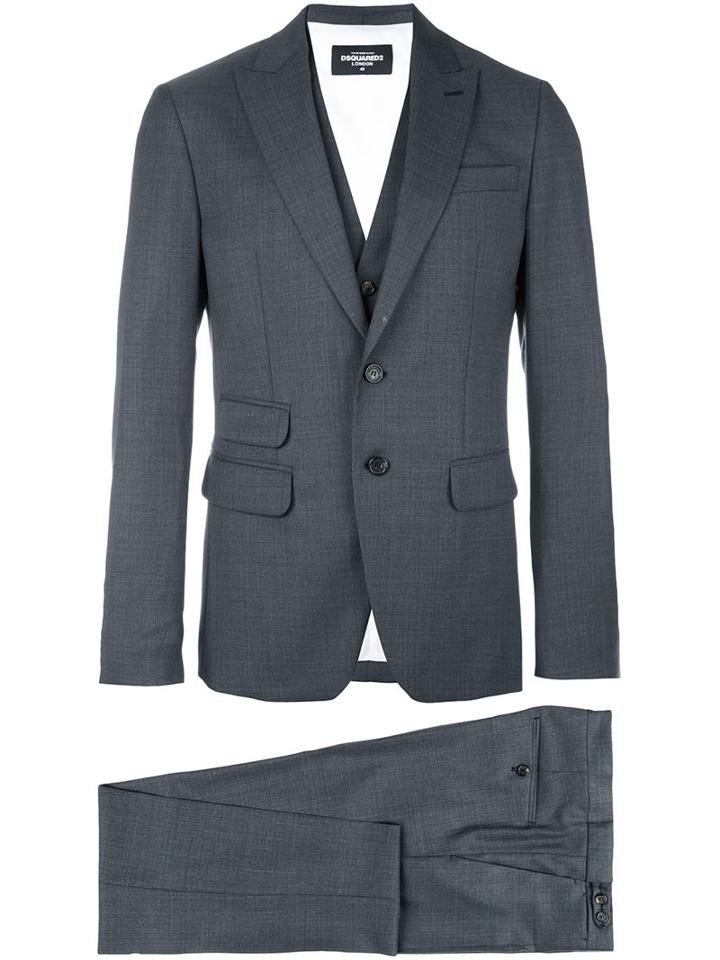 Dsquared2 Classic Three-piece Suit, Men's, Size: 50, Grey, Cotton/polyester/viscose/virgin Wool