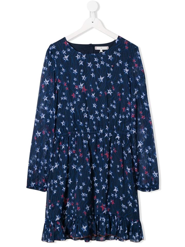 Tommy Hilfiger Junior Teen Long-sleeve Star Print Dress - Blue
