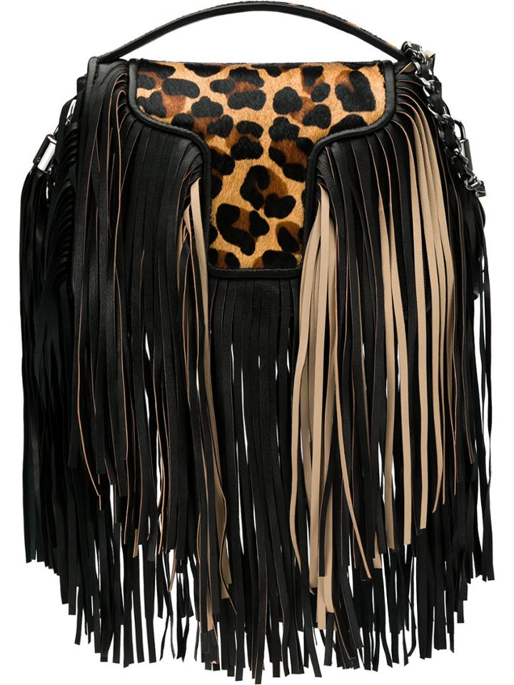 Andrea Bogosian Fringed Animal Print Shoulder Bag - Black