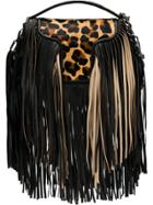 Andrea Bogosian Fringed Animal Print Shoulder Bag - Black