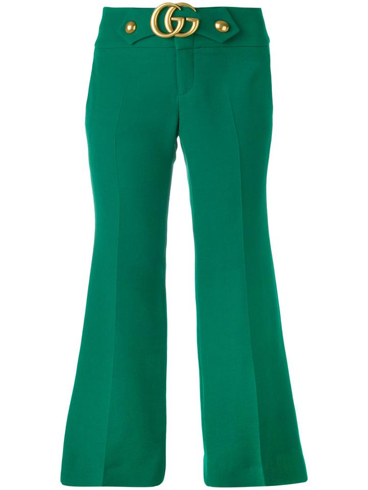 Gucci - Gg Logo Cropped Trousers - Women - Silk/polyester/viscose/wool - 44, Green, Silk/polyester/viscose/wool