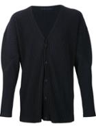 Homme Plissé Issey Miyake Snap Button Pleated Cardigan, Men's, Size: 4, Blue, Recycled Polyester