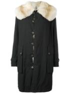 Mr & Mrs Italy Buttoned Mid Coat, Women's, Size: Xs, Black, Cotton/fox Fur/polyester