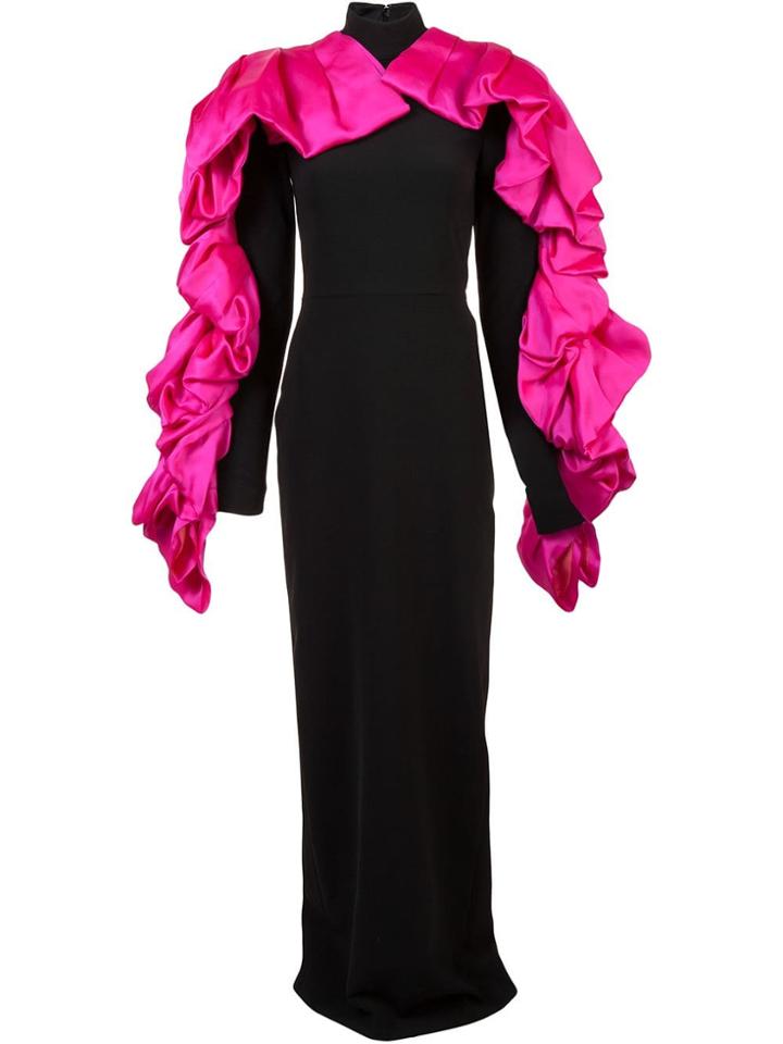 Christian Siriano Contrast Ruffled Detail Gown - Black