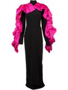 Christian Siriano Contrast Ruffled Detail Gown - Black
