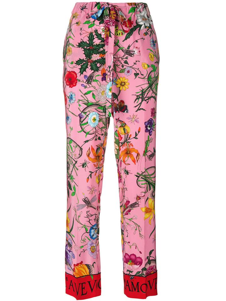 Gucci - Pyjama Style Floral Trousers - Women - Silk - 44, Pink/purple, Silk