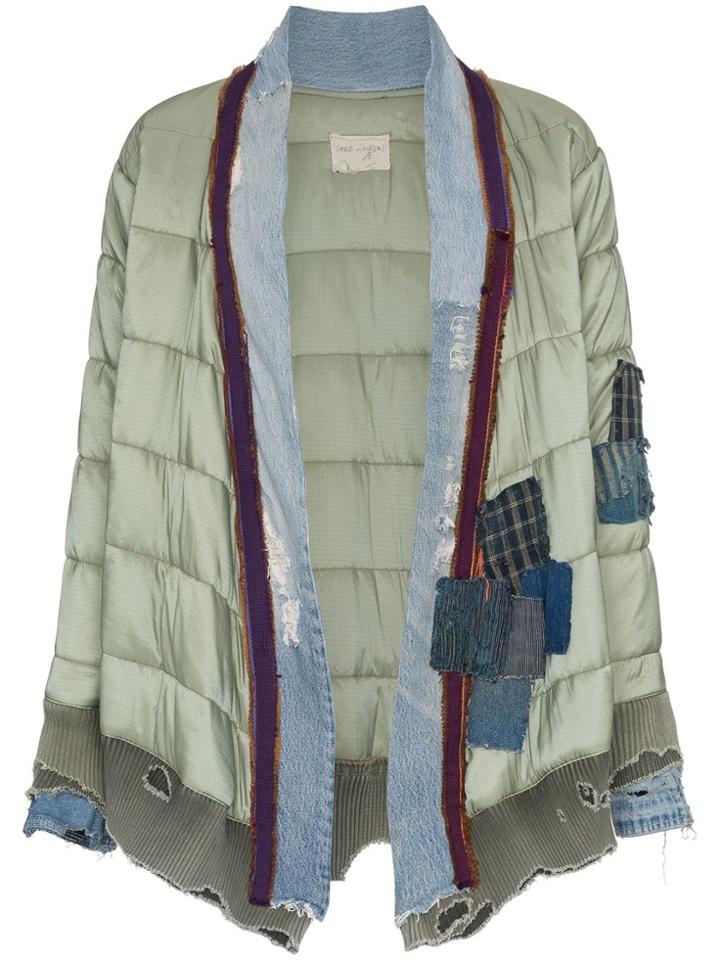 Greg Lauren 'padded Kimono' Patchwork And Quilted Jacket - Green