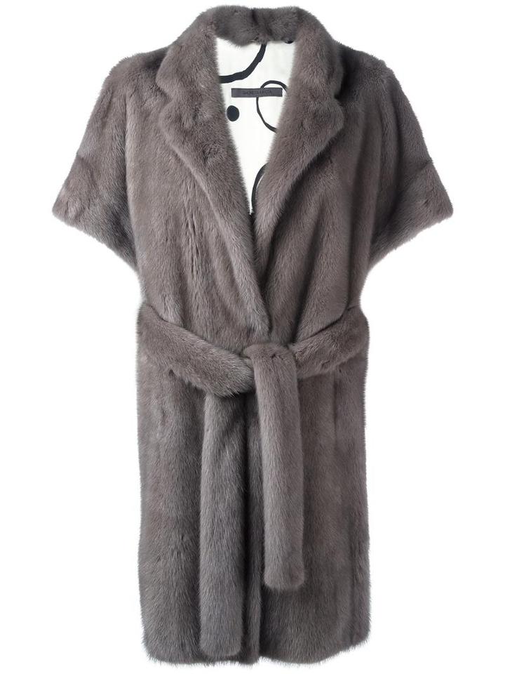 Simonetta Ravizza Shortsleeved Mid Coat, Women's, Size: 40, Grey, Mink Fur/silk