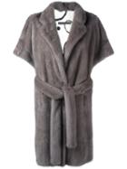 Simonetta Ravizza Shortsleeved Mid Coat, Women's, Size: 40, Grey, Mink Fur/silk