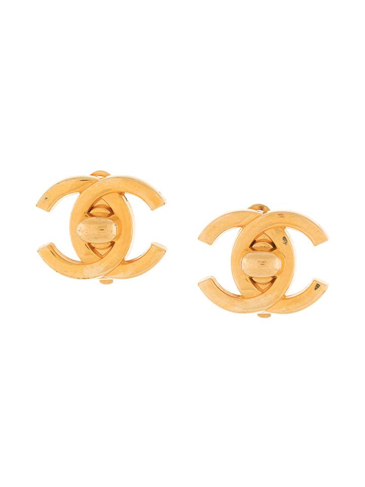 Chanel Vintage Turn Lock Earrings - Metallic