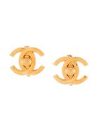 Chanel Vintage Turn Lock Earrings - Metallic