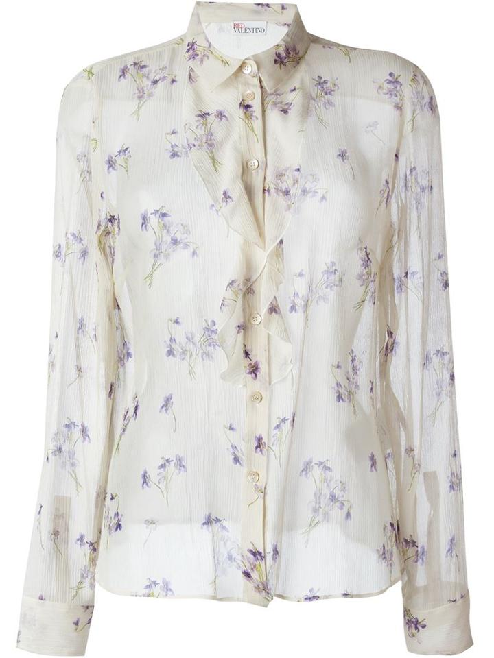 Red Valentino Semi Sheer Wisteria Button Down Shirt