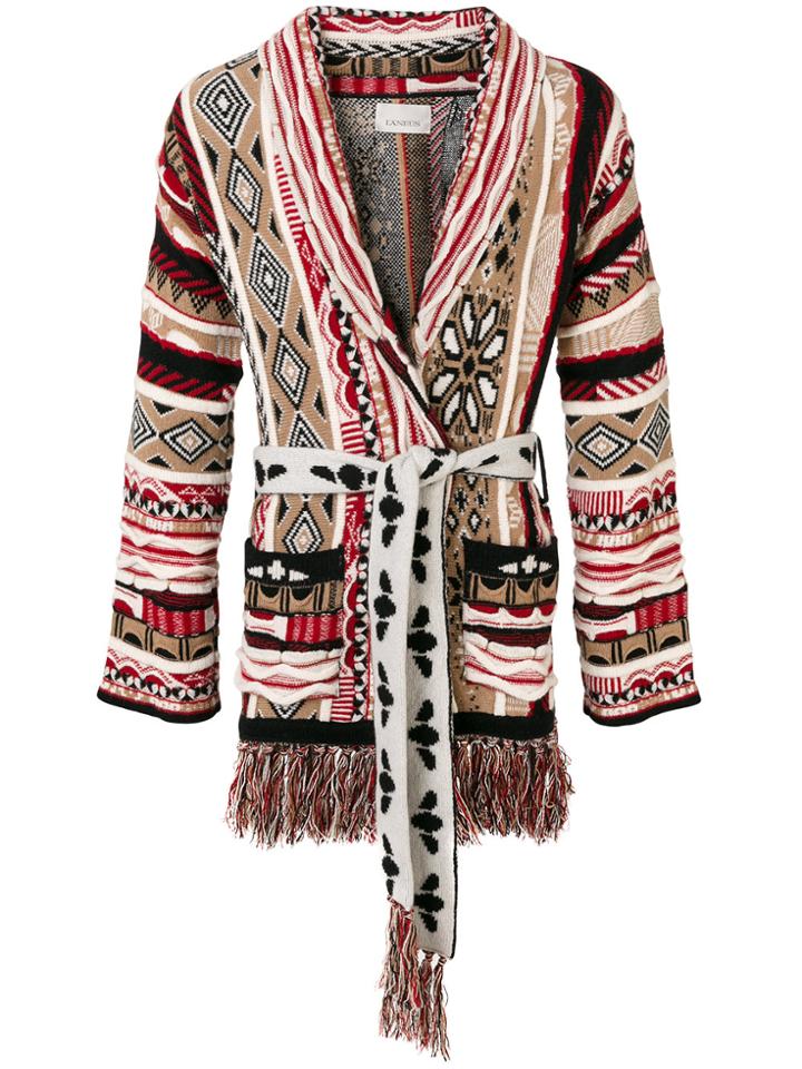 Laneus Fringed Knit Cardigan - Red