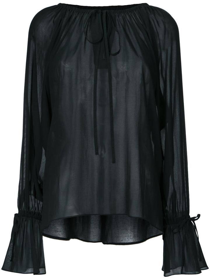En Route - Sheer Peasant Blouse - Women - Cupro - One Size, Black, Cupro
