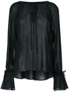 En Route - Sheer Peasant Blouse - Women - Cupro - One Size, Black, Cupro