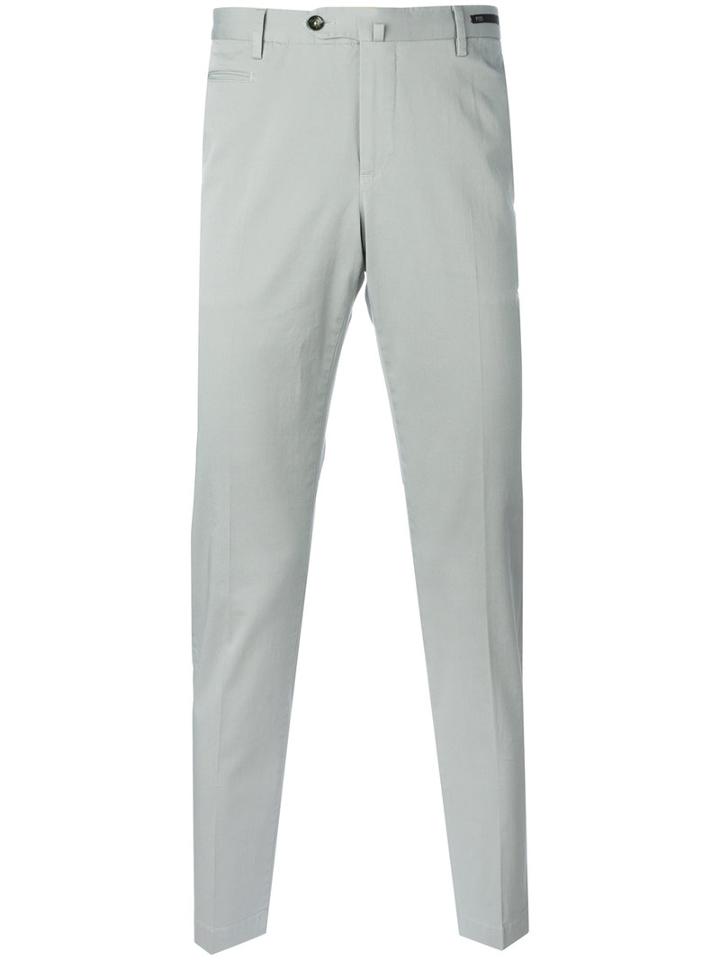 Pt01 Off Centre Button Chinos, Men's, Size: 50, Grey, Cotton/spandex/elastane