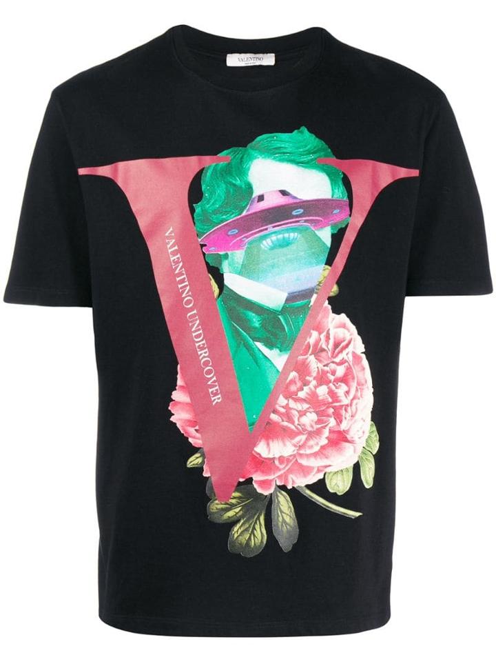 Valentino V Face Rose Printed T-shirt - Black