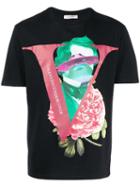 Valentino V Face Rose Printed T-shirt - Black